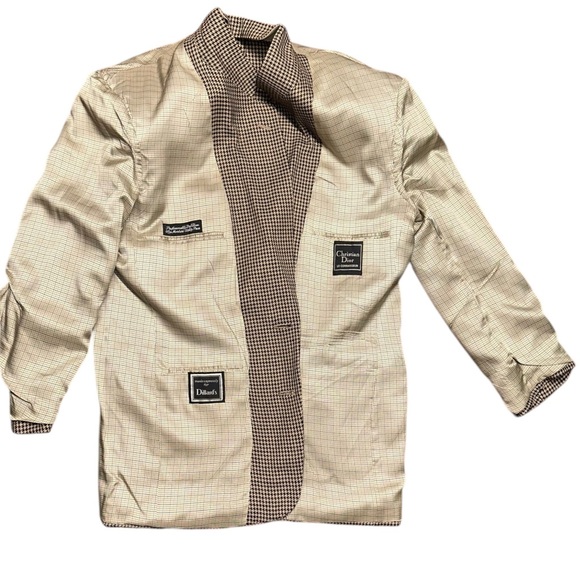 VTG Christian Dior Le Connaisseur Men’s Beige Houndstooth Blazer Sport Coat 44L - Picture 9 of 15